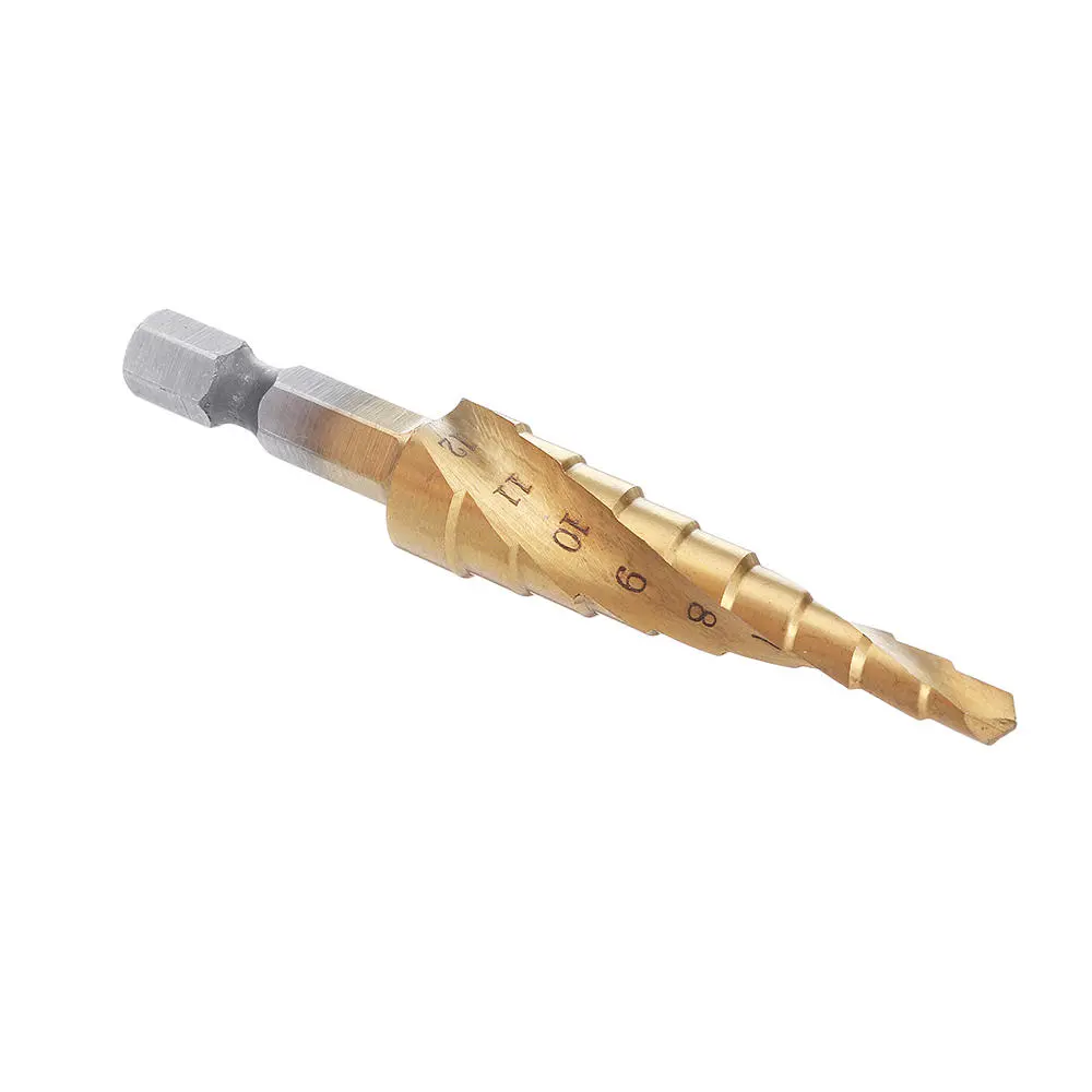 Drillpro HSS Titanium Step Drill Bit | 4-12mm Spiral Grooved Cone Bit - Image 2
