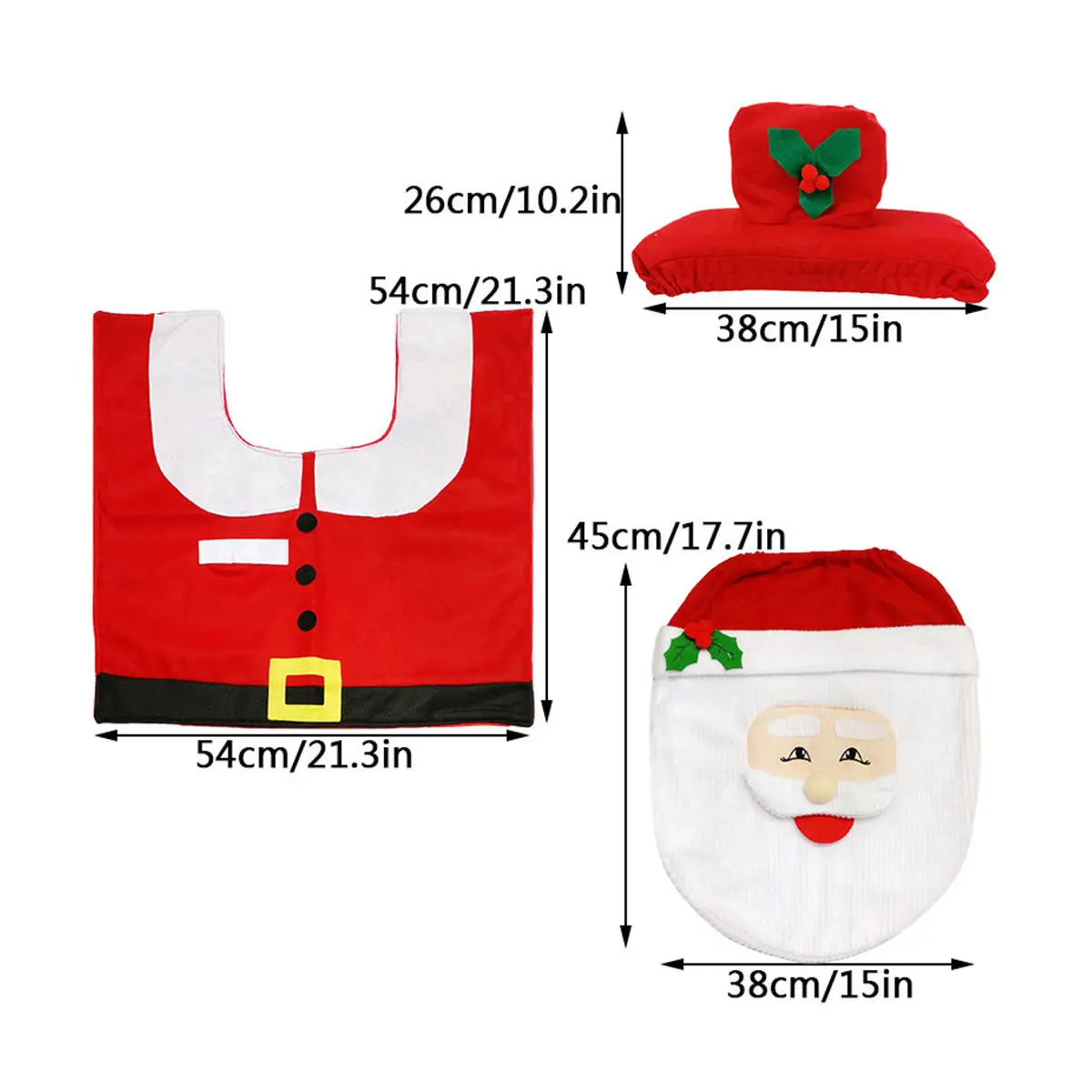 Christmas Santa Toilet Seat Cover & Bath Mat Set - 3pc Bathroom Rug Floor Mat - Image 2