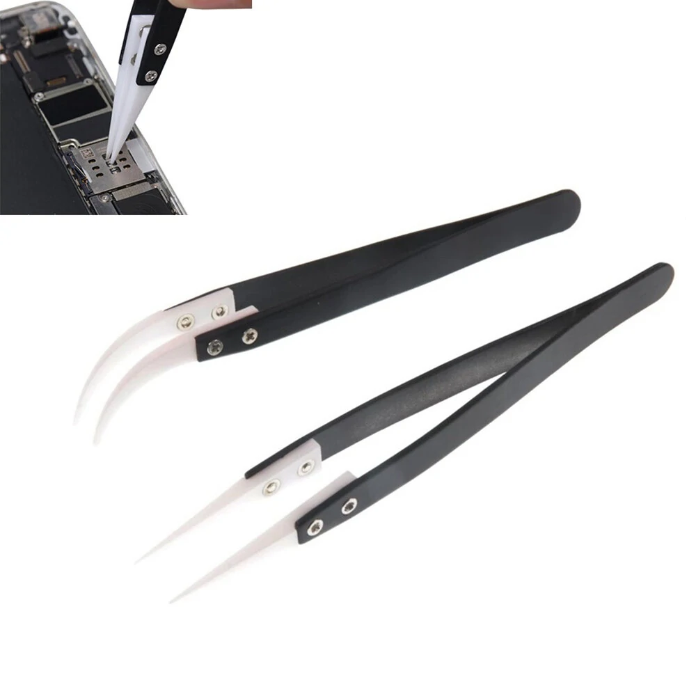 Ceramic Reverse Tweezers - Non Conductive & Heat Resistant - Curved & Straight Tips - Image 2
