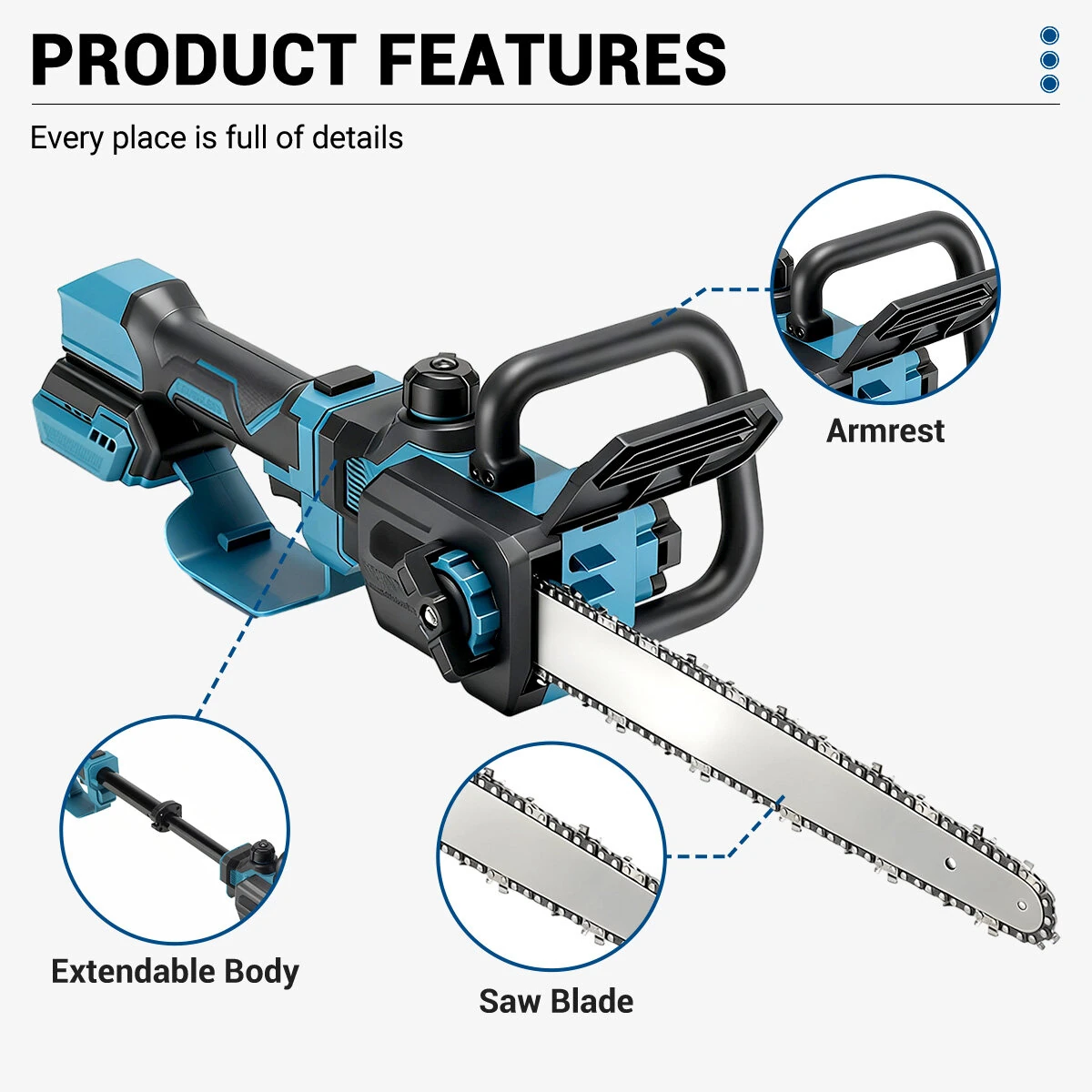 Drillpro 12 Cordless Brushless Chainsaw - 200W Telescopic Electric Saw | 11m/s Chain Speed - Image 3