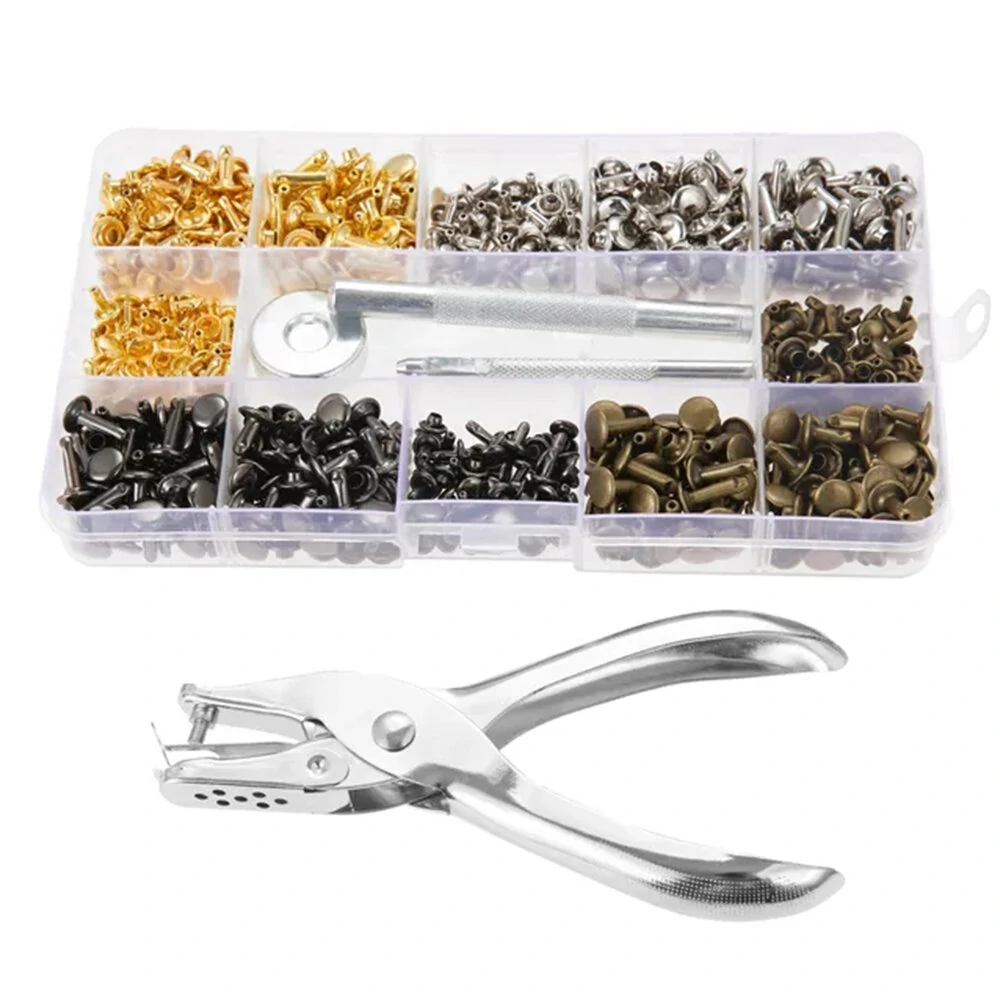 360Pcs Leather Rivets Kit with Punch Pliers & Setting Tools | Double Cap Metal Studs for Leather Craft & Repairs - Image 2