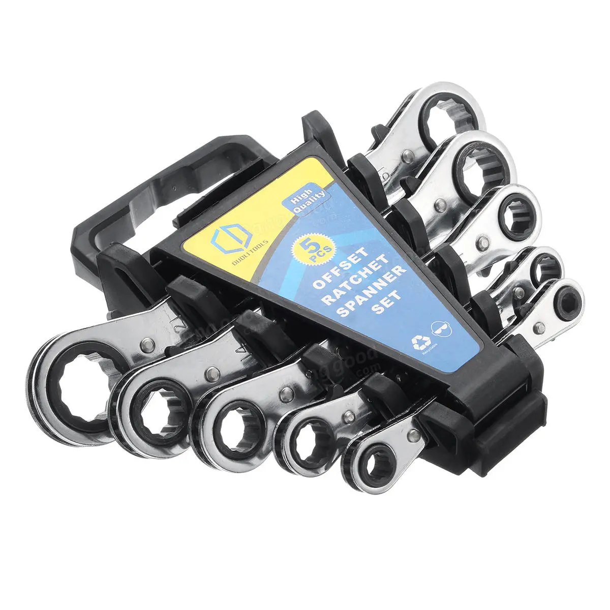 5Pcs Metric Offset Ring Wrench Set | Ratcheting Spanner Hand Tools for DIY - Image 3