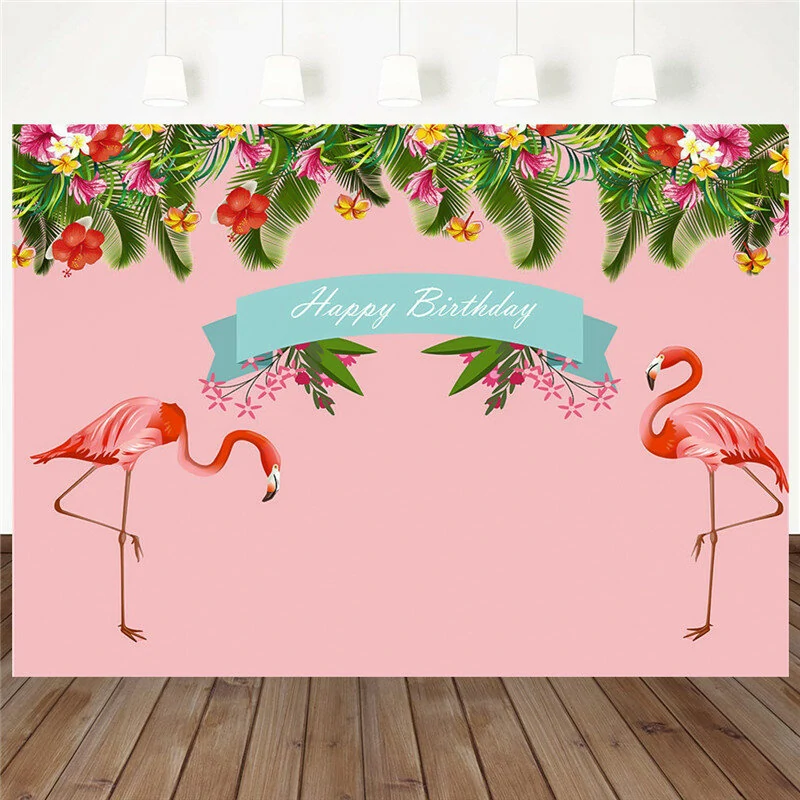 Tropical Flamingo Birthday Backdrop - 7ft x 5ft Vinyl Photography Studio - Image 3