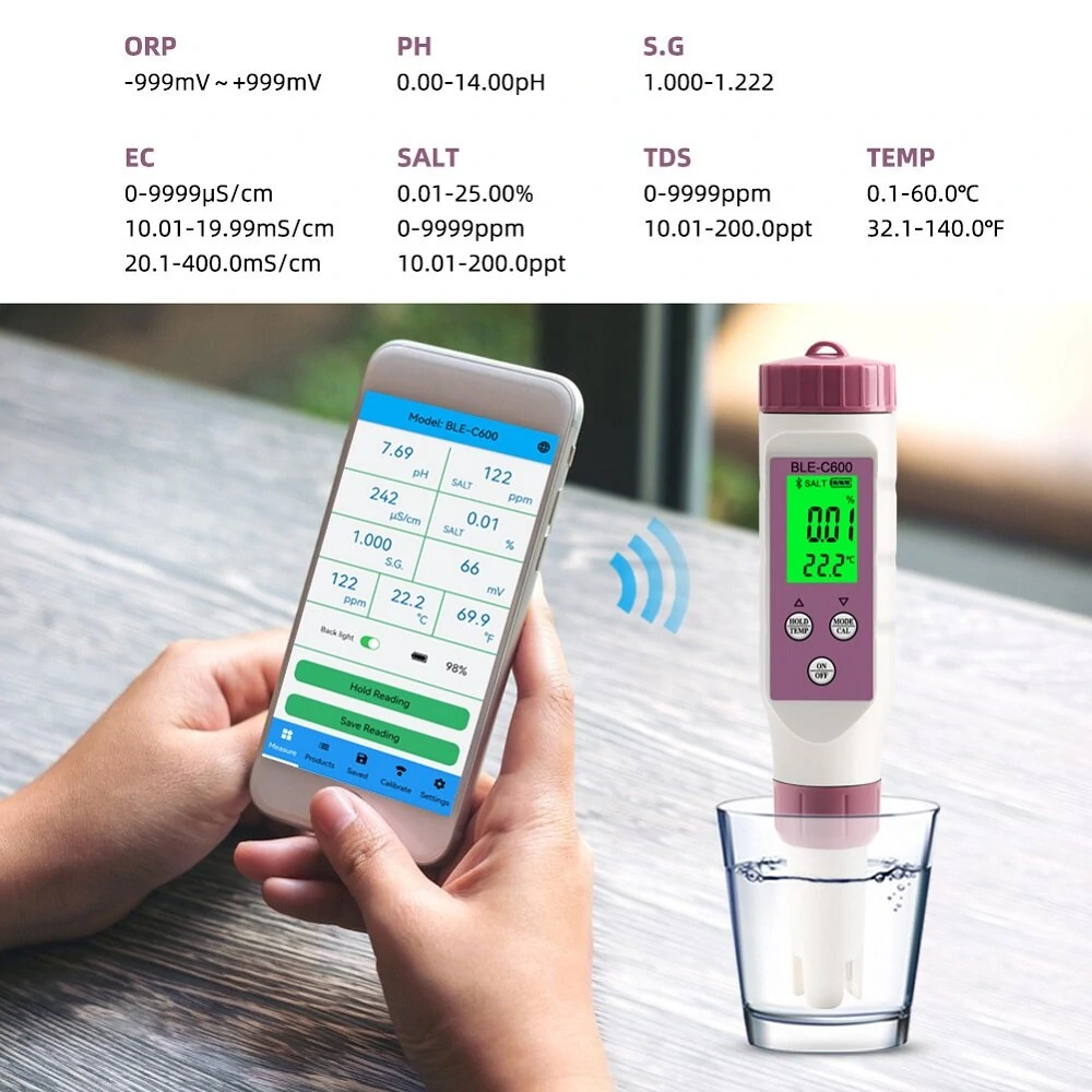 CCOWAY C600 7-in-1 Bluetooth Water Tester | pH TDS EC ORP Temp | Mobile App Control - Image 3