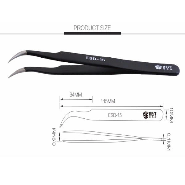BEST BST-ESD-15 Curved Tweezer - Stainless Steel - High Quality Precision - Image 4