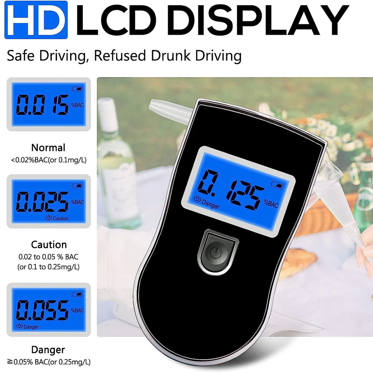 Portable Alcohol Breathalyzer - Professional Grade Accuracy with LCD Screen & 20 Mouthpieces - Image 3