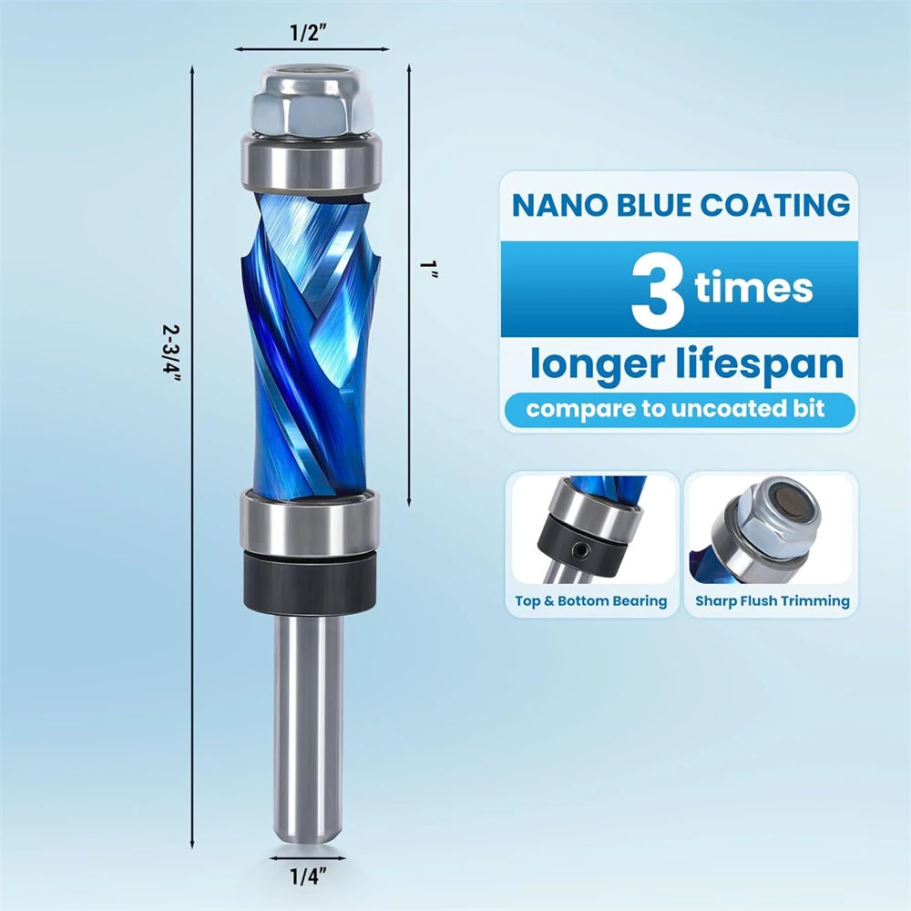 Whiteside Router Bits 1/4 Inch Shank Compression Flush Trim Bit | 1/2 Cutting Diameter | Top & Bottom Bearing - Image 3