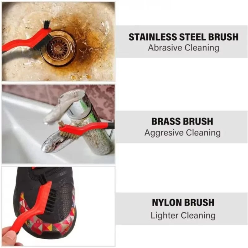 6pcs Wire Brush Set - Nylon, Brass & Steel Bristles for Metal Cleaning & Polishing - Image 3