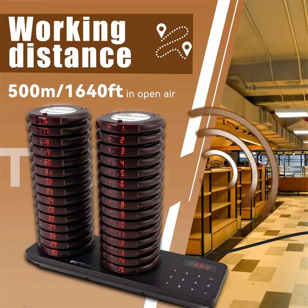 Retekess Wireless Pager System - 20/30 Pcs, 500m Range, IP33 Waterproof, 31 Prompt Modes - Image 3