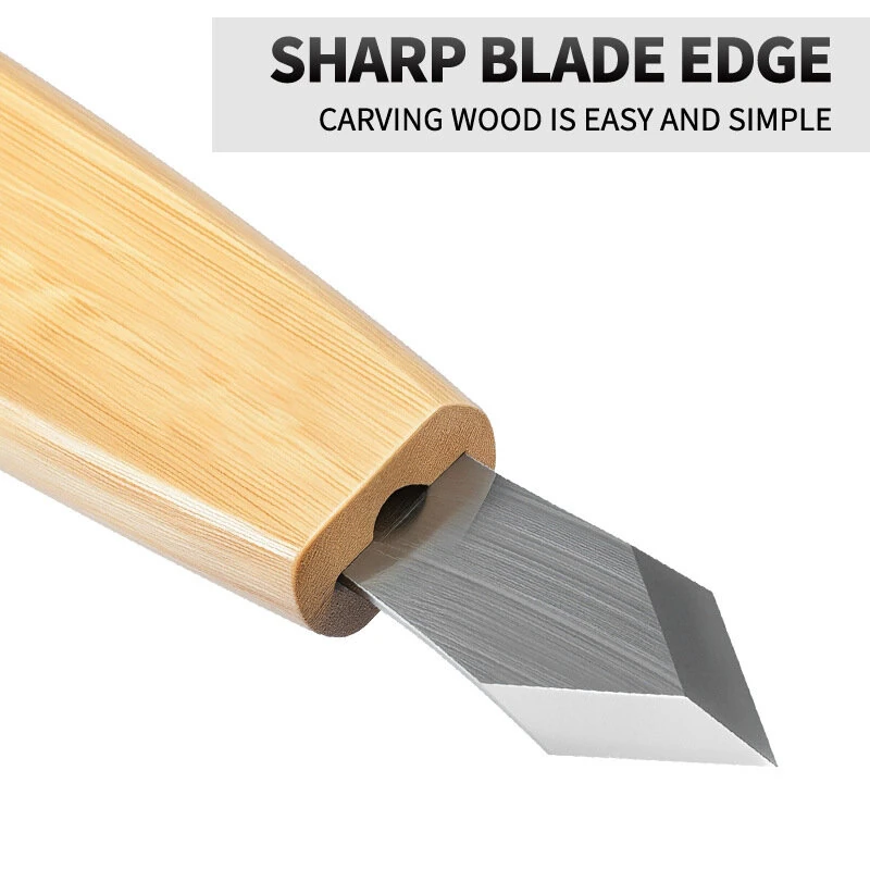 Wood Carving Knife - CR-V Steel Blade 60° Angle - 154mm Length - Ergonomic Wooden Handle - Image 3