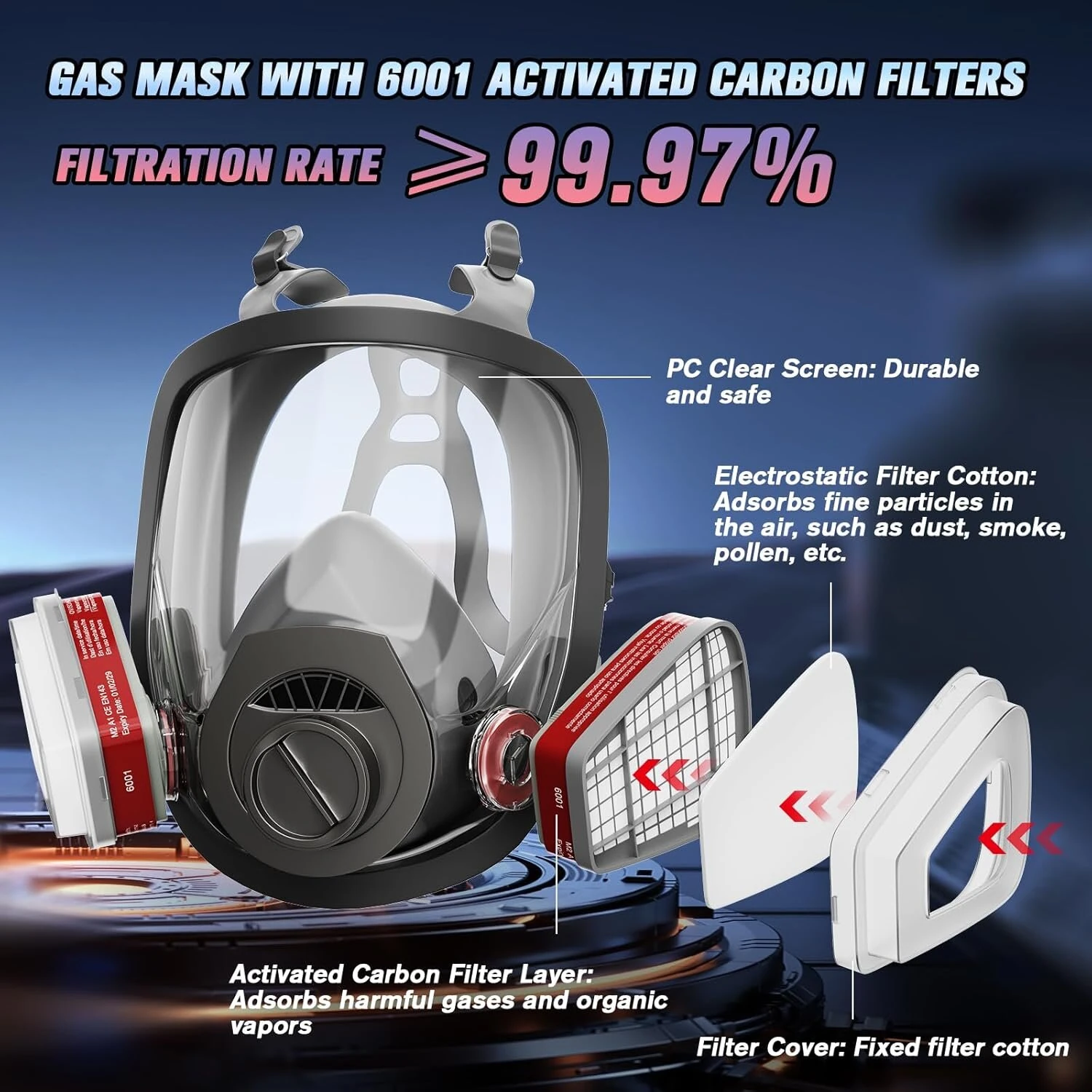 3M 6800 Full Face Respirator Mask - 40mm Gas Mask with Carbon Filter for Chemicals Dust Vapors - Image 3