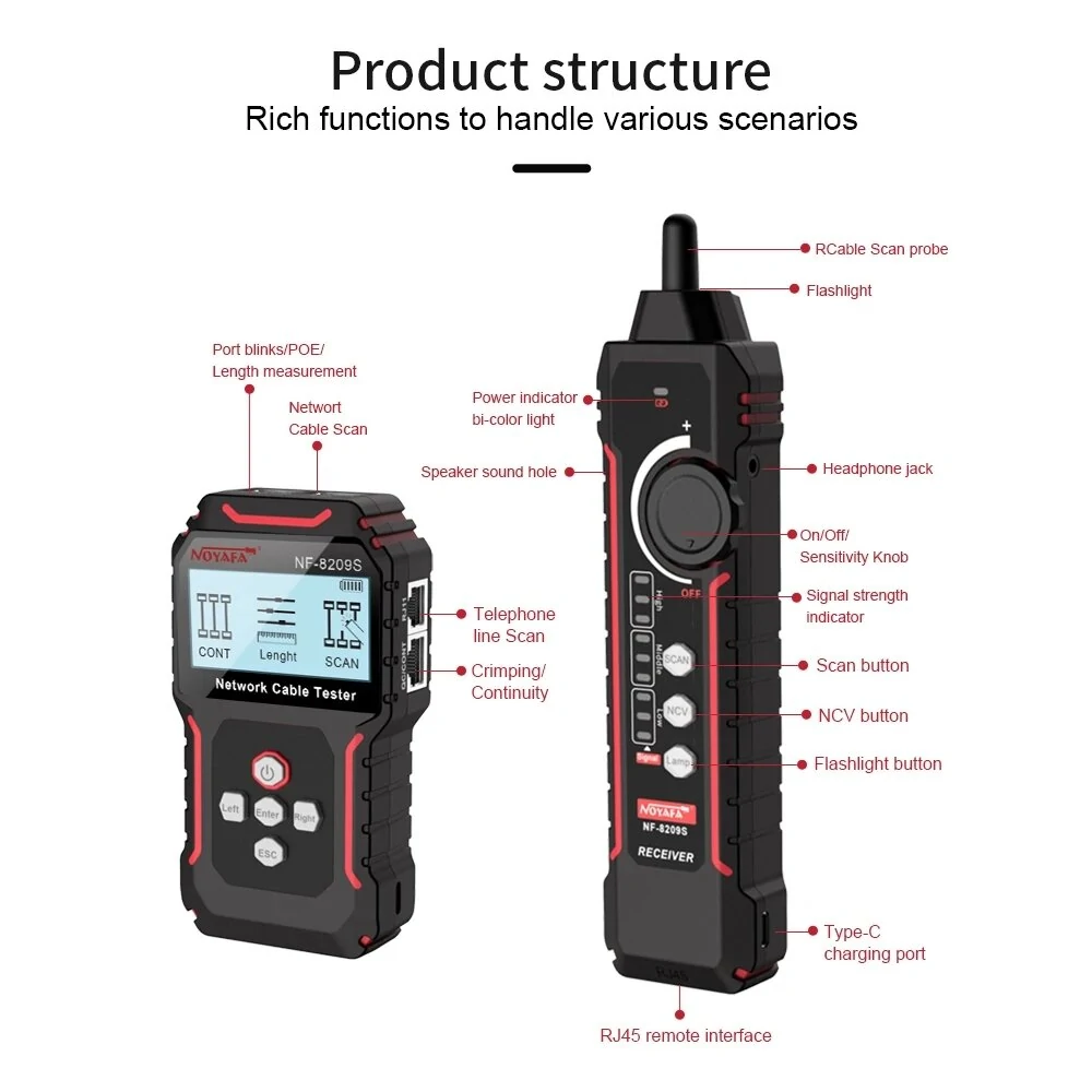 NF-8209S LCD Network Cable Tester | Wire Tracker with PoE & Length Test - Image 4