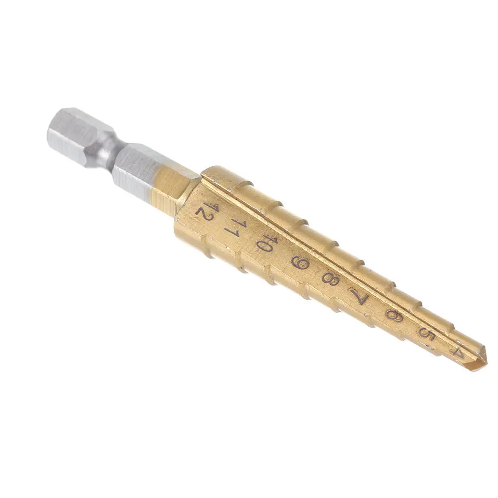 HSS Titanium Step Drill Bit | 4-12mm Cone Hole Cutter | Hex Shank - Image 4