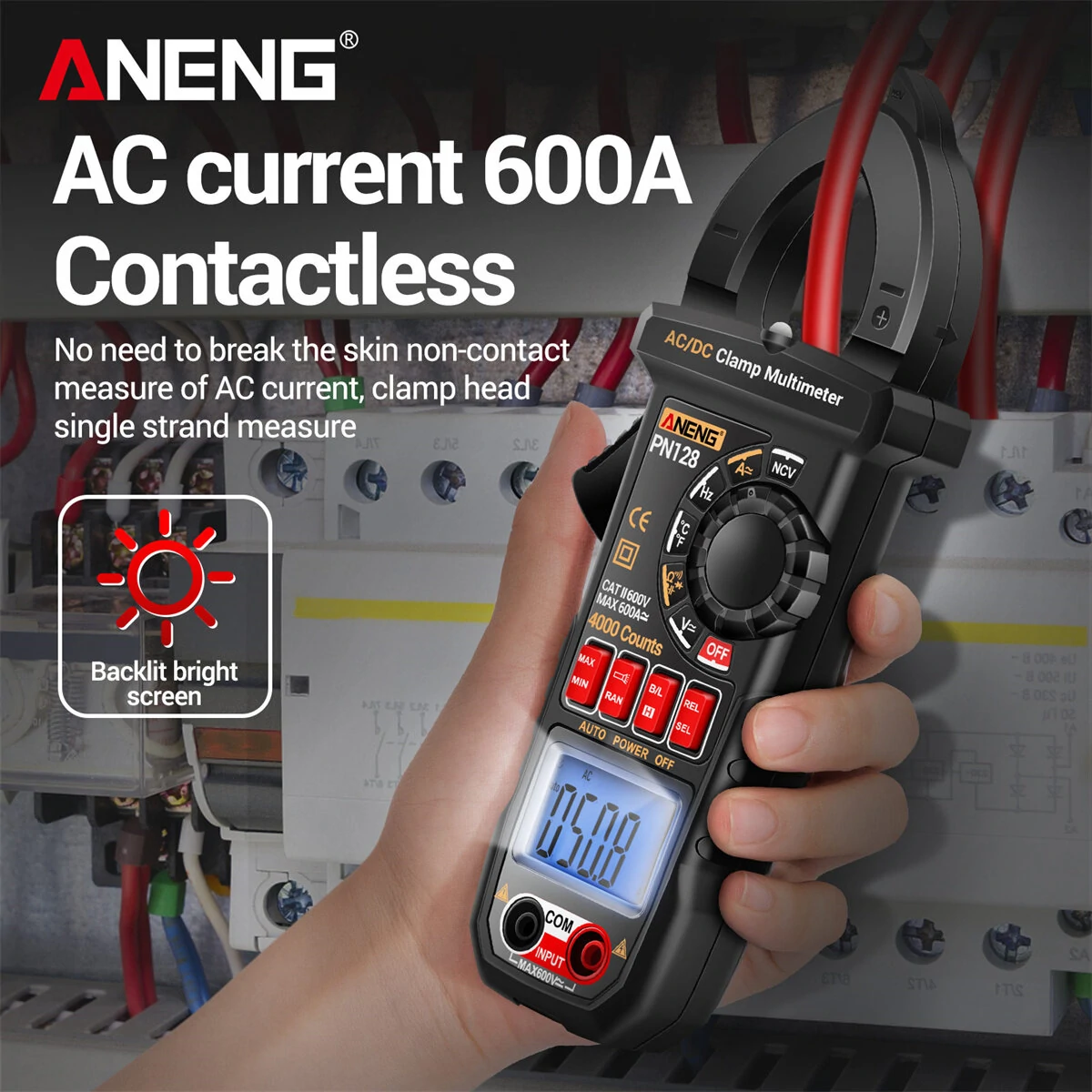 ANENG PN128 Clamp Meter - 4000 Count Multimeter | AC/DC Current, Temp, Backlit - Image 4
