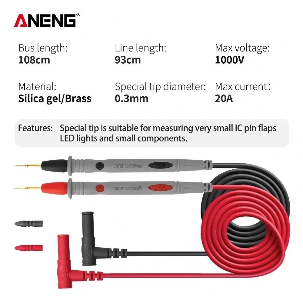 ANENG PT1031 Digital Multimeter Test Lead | 20A 1000V Gold Plated Sharp Probes - Image 4