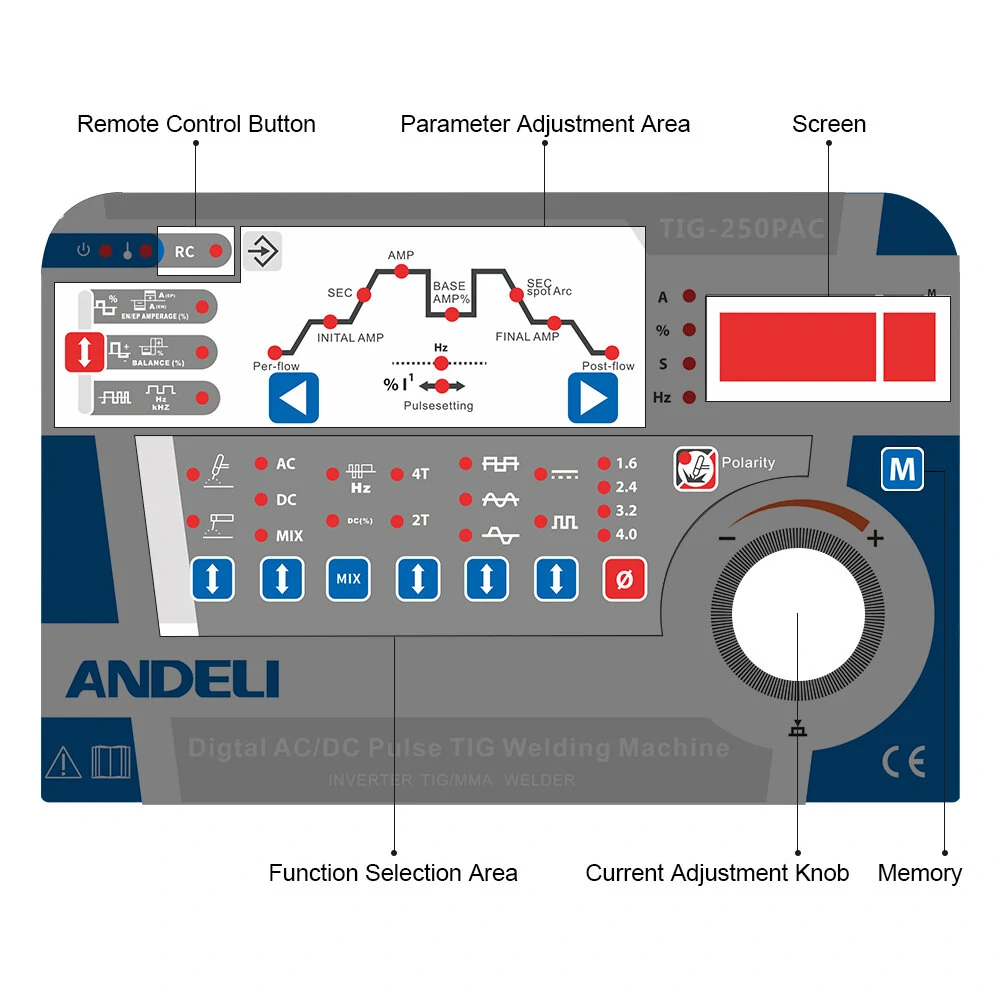 ANDELI TIG-250PAC AC DC TIG Welder | 220V Aluminum Welding Machine | MMA Spot Welding - Image 5
