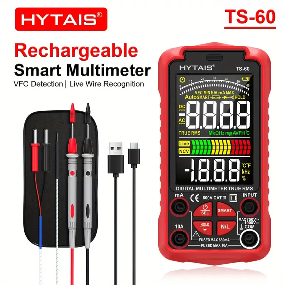 HYTAIS TS-60 Digital Multimeter | 6000 Counts, Rechargeable, Live Wire Detection - Image 2