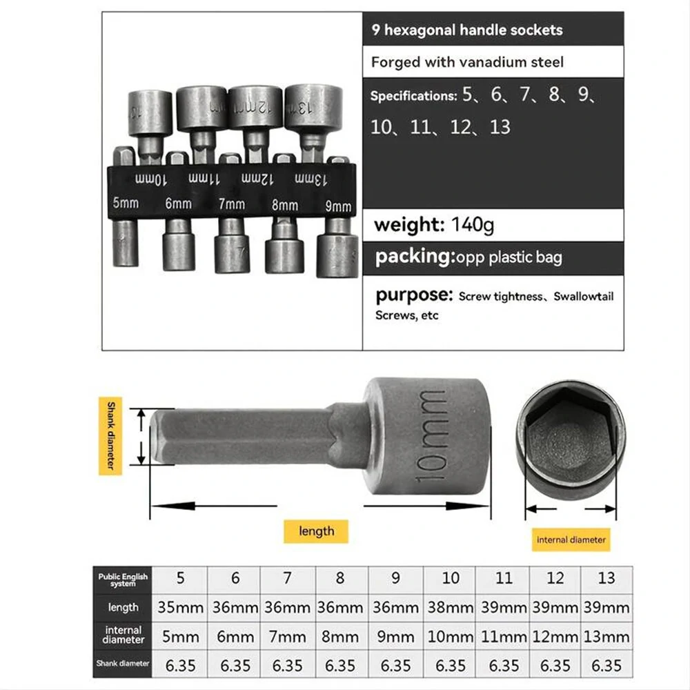 14 Piece Socket Set - Hex Screwdriver Bits for Electric & Pneumatic Tools - Image 5