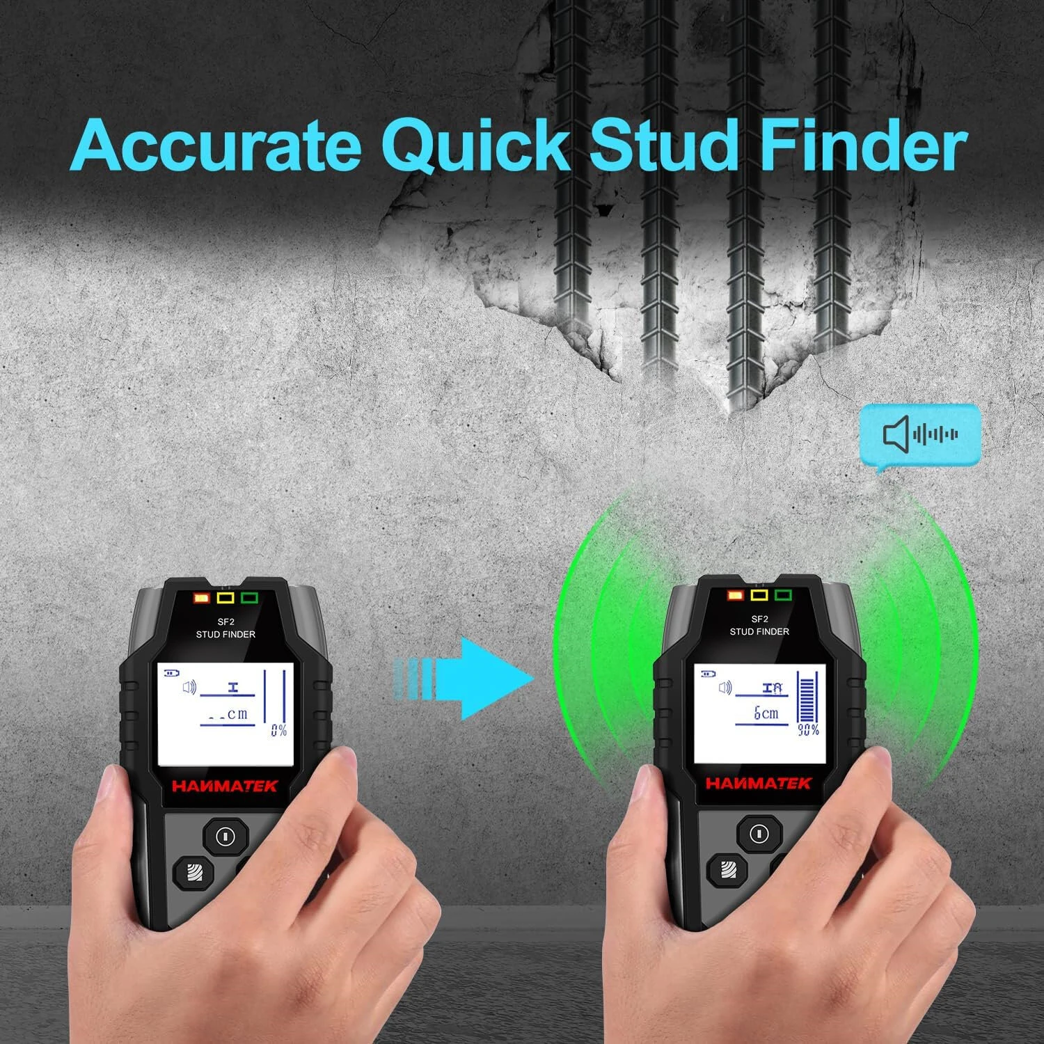 Hanmatek SF2 Wall Scanner - Stud Finder for Wood Metal AC Cable | LCD Display - Image 3