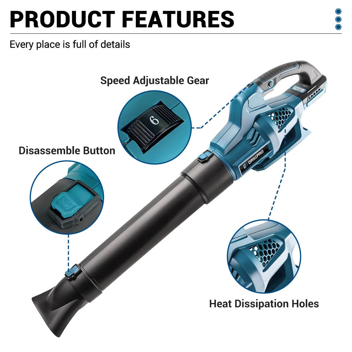 Drillpro Brushless Air Blower | 6 Speed 17000rpm 40m/s | Garden & Home Use - Image 2