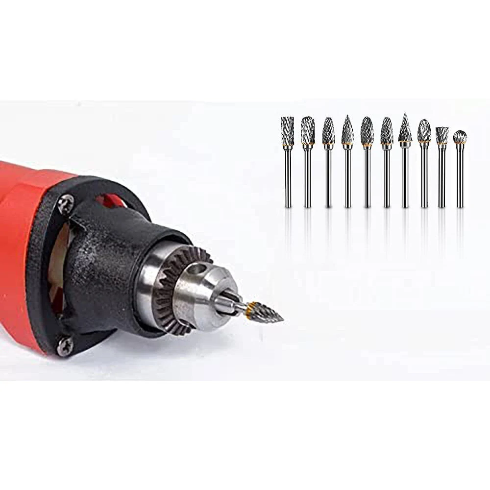 10pcs 1/8 Shank Tungsten Carbide Rotary Burr Set | Double Diamond Cutting | For Dremel & Electric Grinding Tools - Image 4