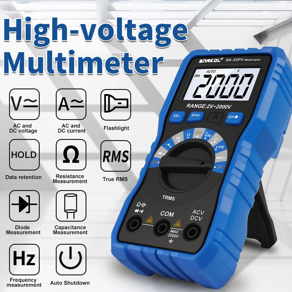 SK-33PV High Voltage Multimeter - 2000V AC DC Tester | Backlit Display & NCV - Image 2