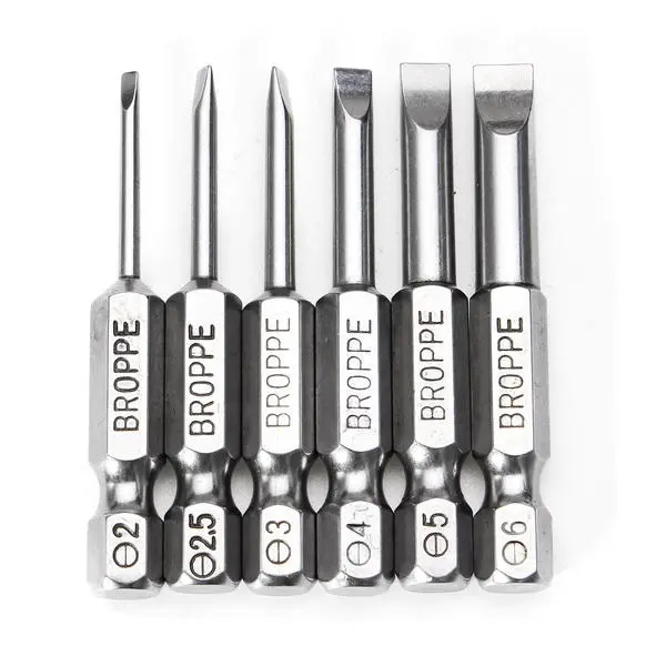 BROPPE 6Pcs Magnetic Screwdriver Bits - 50mm Flat Head Slotted 2.0-6.0mm - Image 3