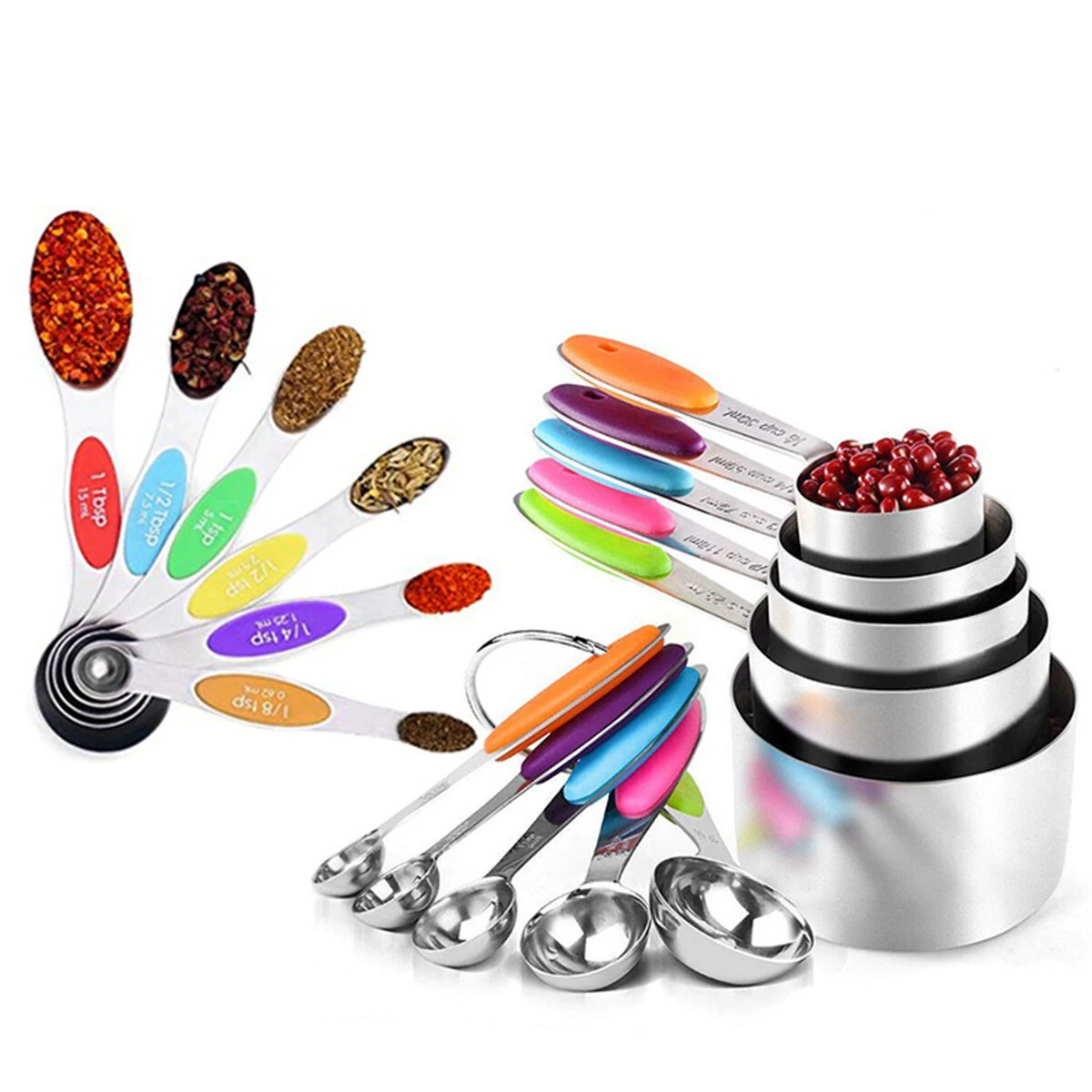 16PCS Silicone Handle Stainless Steel Measuring Cup & Magnetic Spoon Set - Image 4
