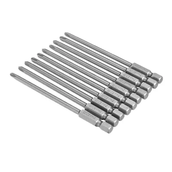 10pcs 100mm x 4.0mm PH2 Magnetic Screwdriver Bits Set | Hex Shank - Image 2