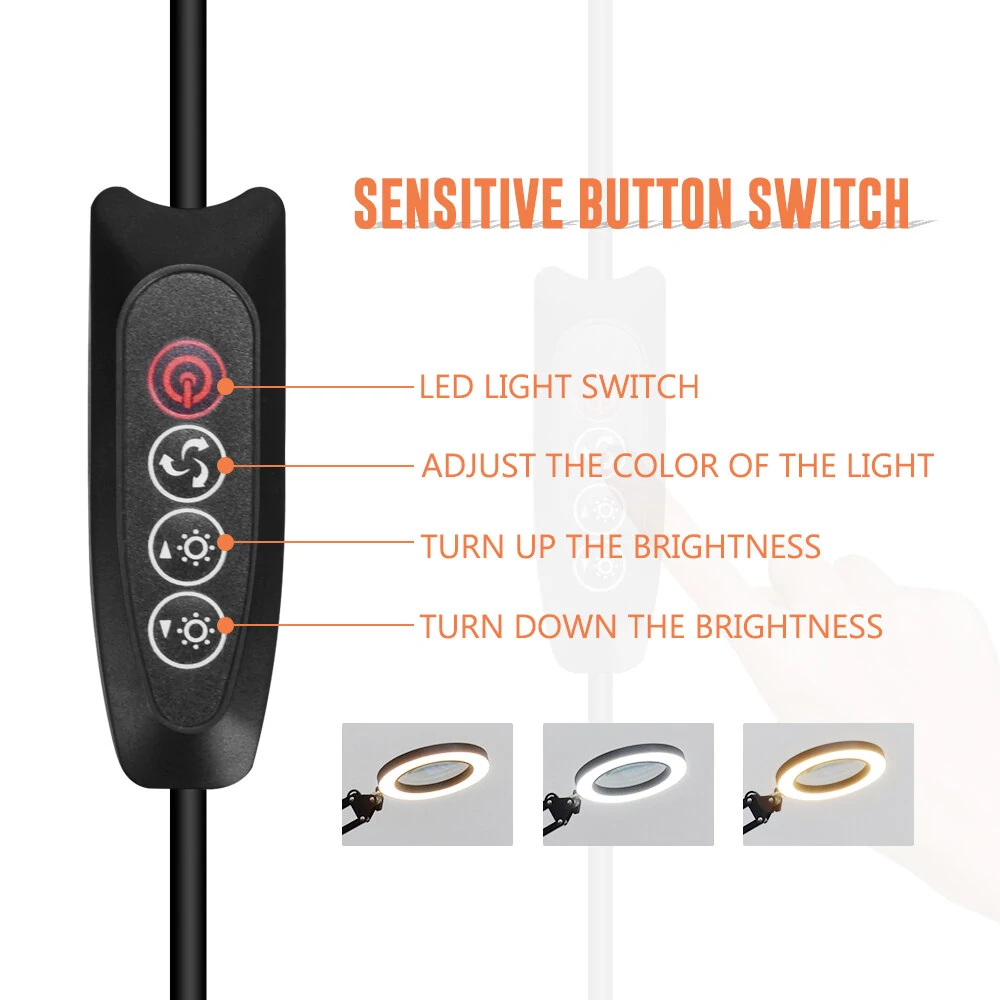 NEWACALOX 5X Magnifier LED Lamp with Wireless Remote | 3 Adjustable Light Colors for Reading Crafts - Image 5