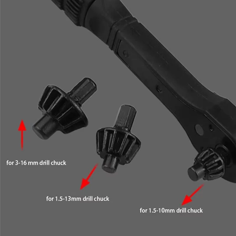 Universal Ratchet Drill Chuck Key - 3 Socket Sizes 1.5-16mm - 45 Steel Rubber Handle - Image 5