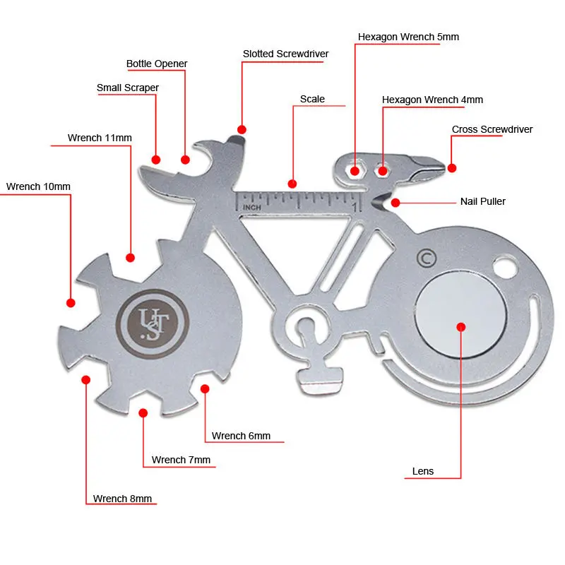 Multifunctional Stainless Steel EDC Tool Card | 18-in-1 Bicycle Wrench & Bottle Opener - Image 2