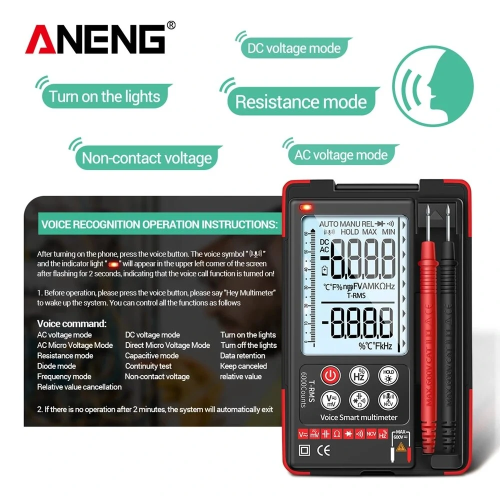 ANENG Q60S Digital Multimeter | AI Speech Recognition | 6000 Counts True RMS - Image 2