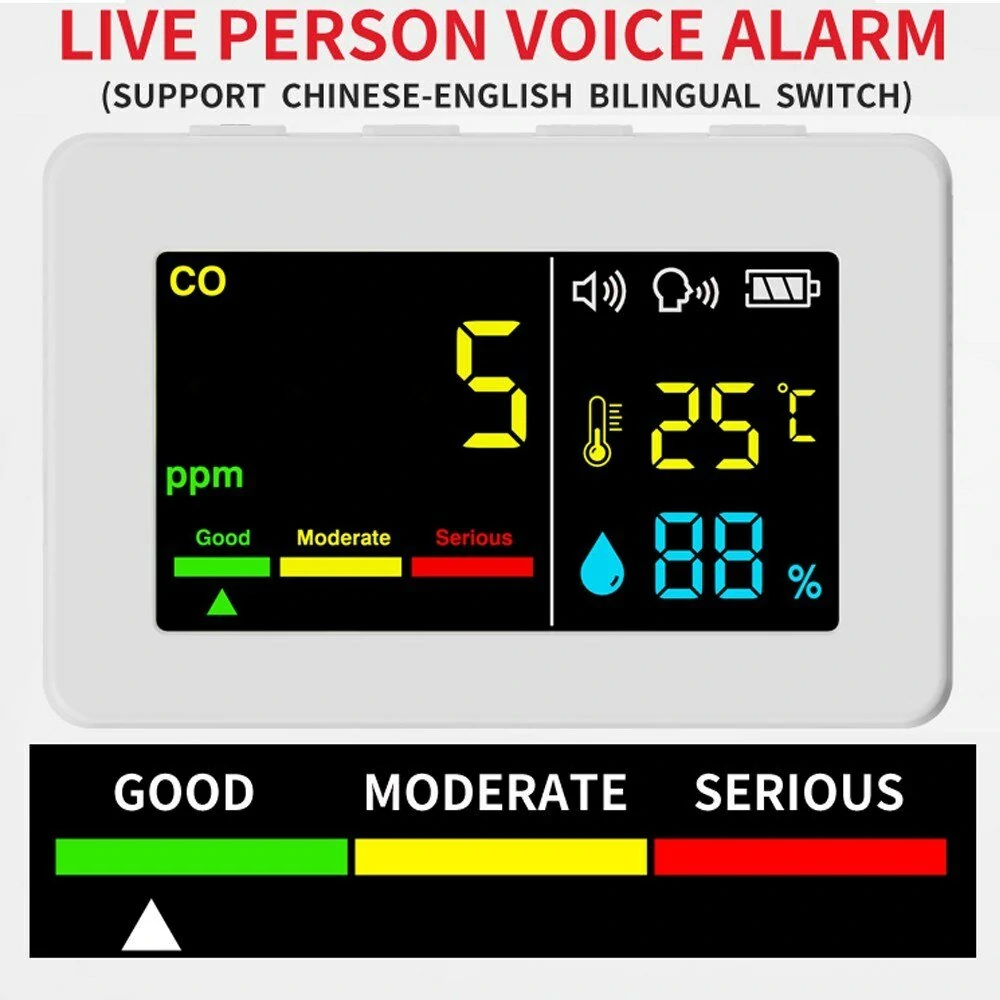 Portable Air Quality Meter - CO, Temperature & Humidity Tester | Color Screen & Voice Alarm - Image 3