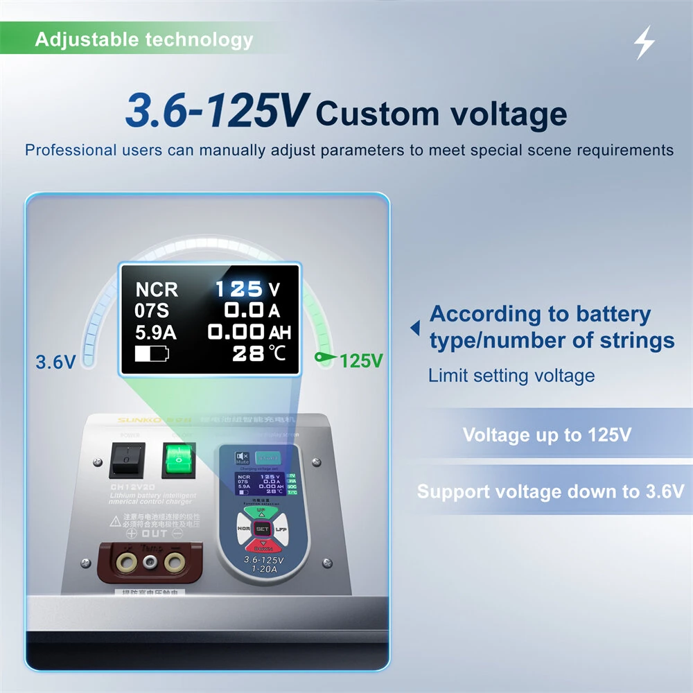 CH12V20 Intelligent CNC 2.5KW Fast Charger | 3.6V-125V 20A for Li-ion & LiFePO4 - Image 5