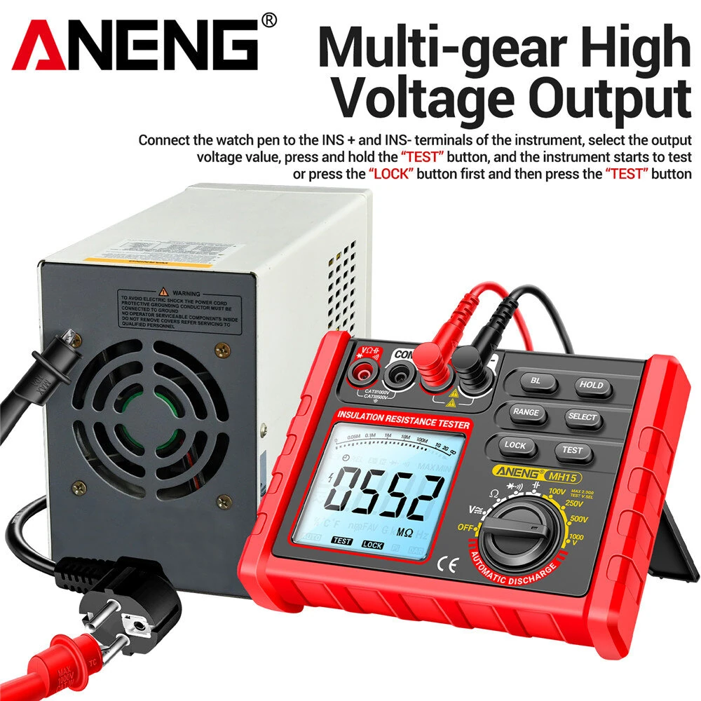 ANENG MH15 Digital Megohmmeter - Insulation Resistance Tester | 0-1000V AC/DC, 0-60mF Capacitance, 6000 Counts - Image 4