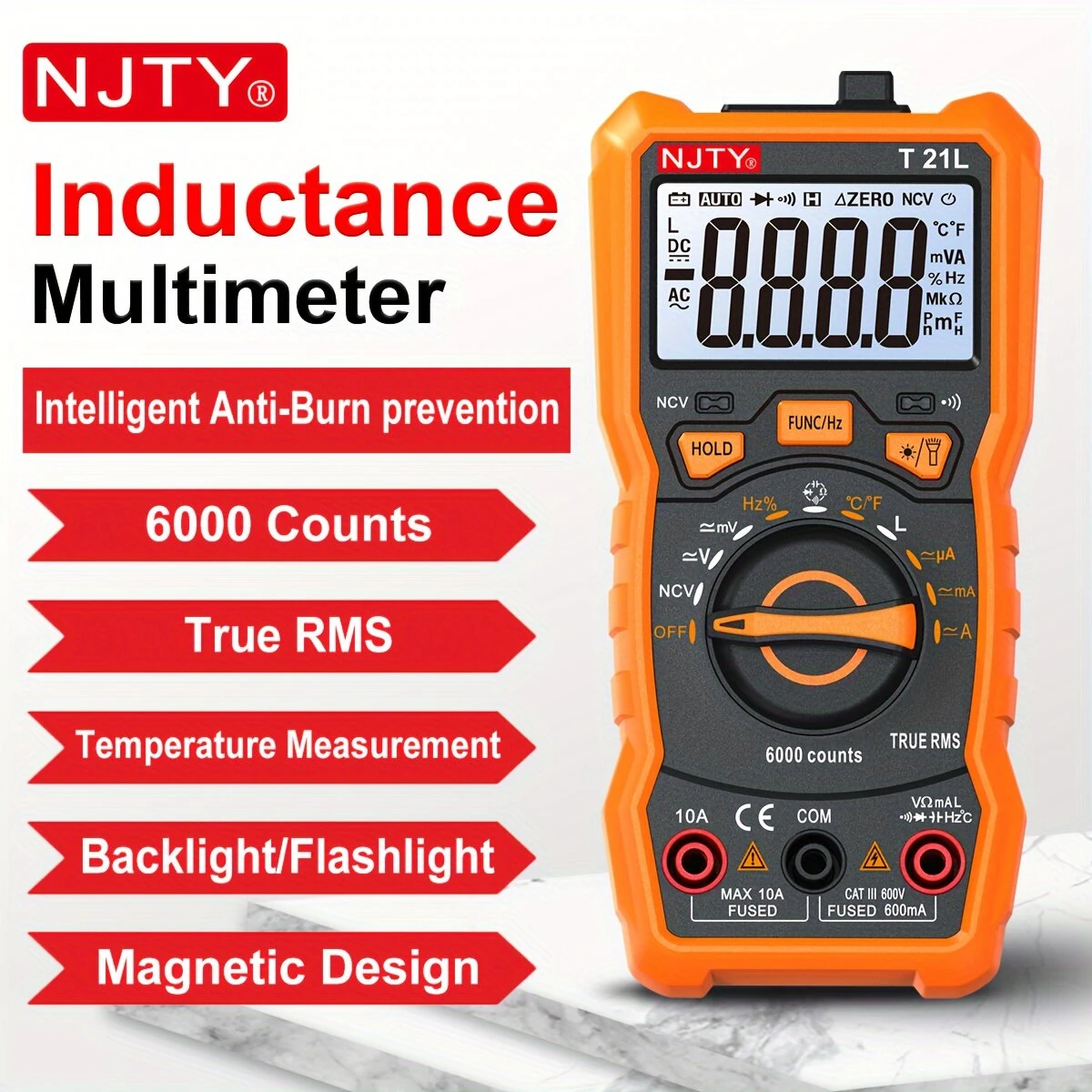 NJTY T21D T21L True RMS Multimeter - 6000 Counts Auto-Ranging | AC/DC Voltage Current - Image 2