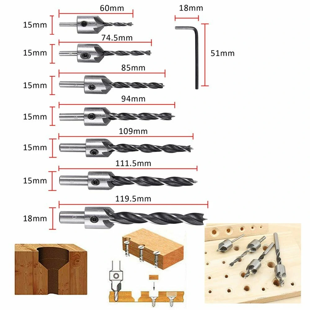 Woodworking Chamfer Countersink Drill Bit 23-Piece Set | 1/4 Hex 90 Degree - Image 2