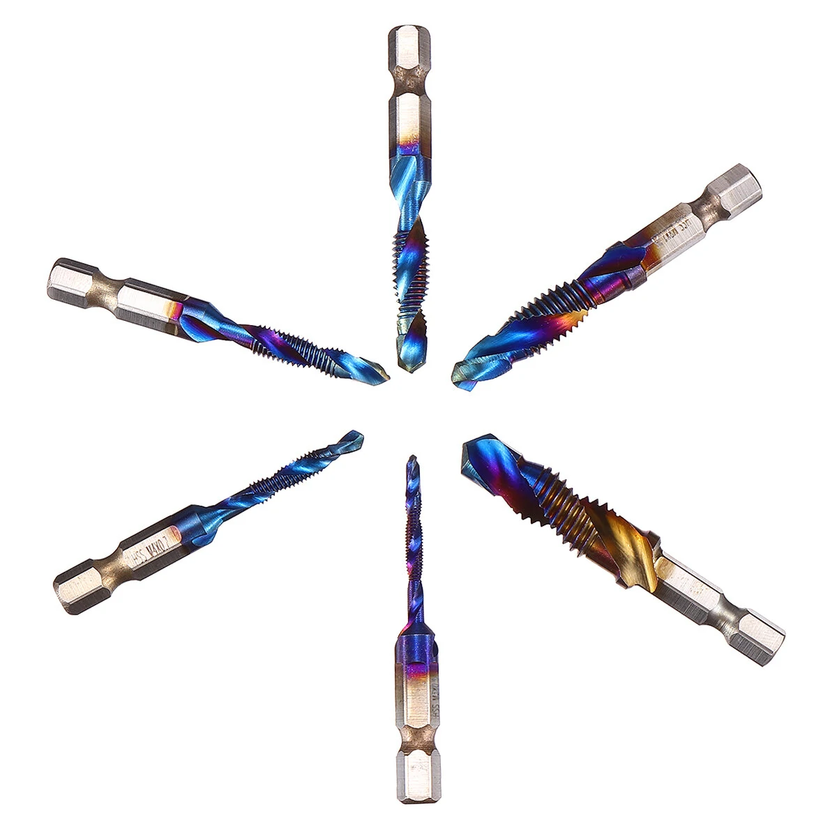6pcs M3-M10 Blue Coated Drill Tap Bit Set | Hex Shank Deburr Countersink Bits - Image 4