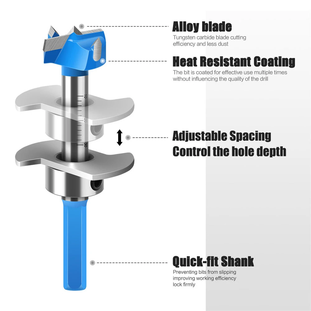 5PCS Hex Shank Forstner Drill Bit Set | 15-35mm Hinge Boring Bits for Woodworking - Image 3