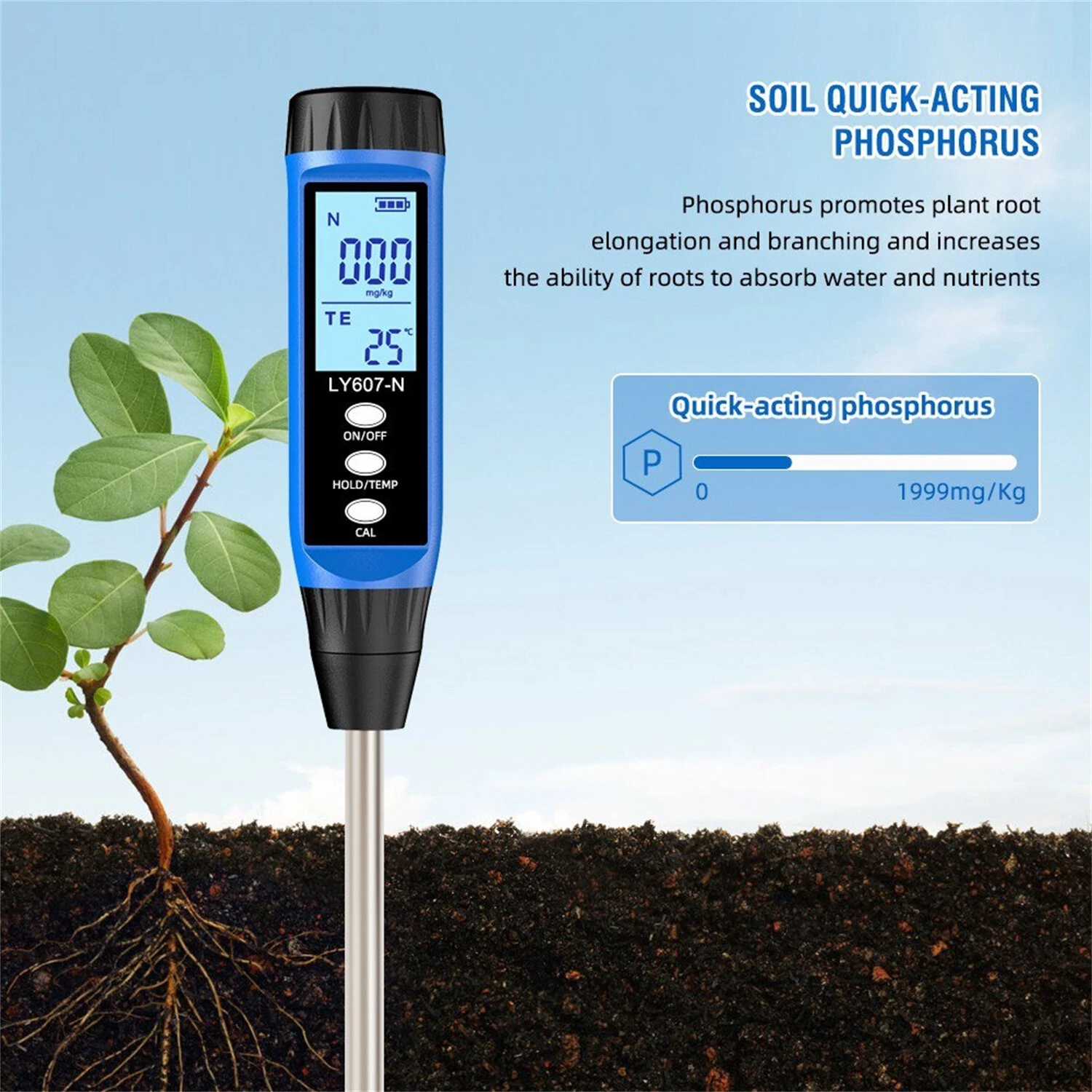 LY-607-N LED Soil Tester | Nitrogen & Temperature Detection | 0-1999mg/kg High Sensitivity Probe - Image 2