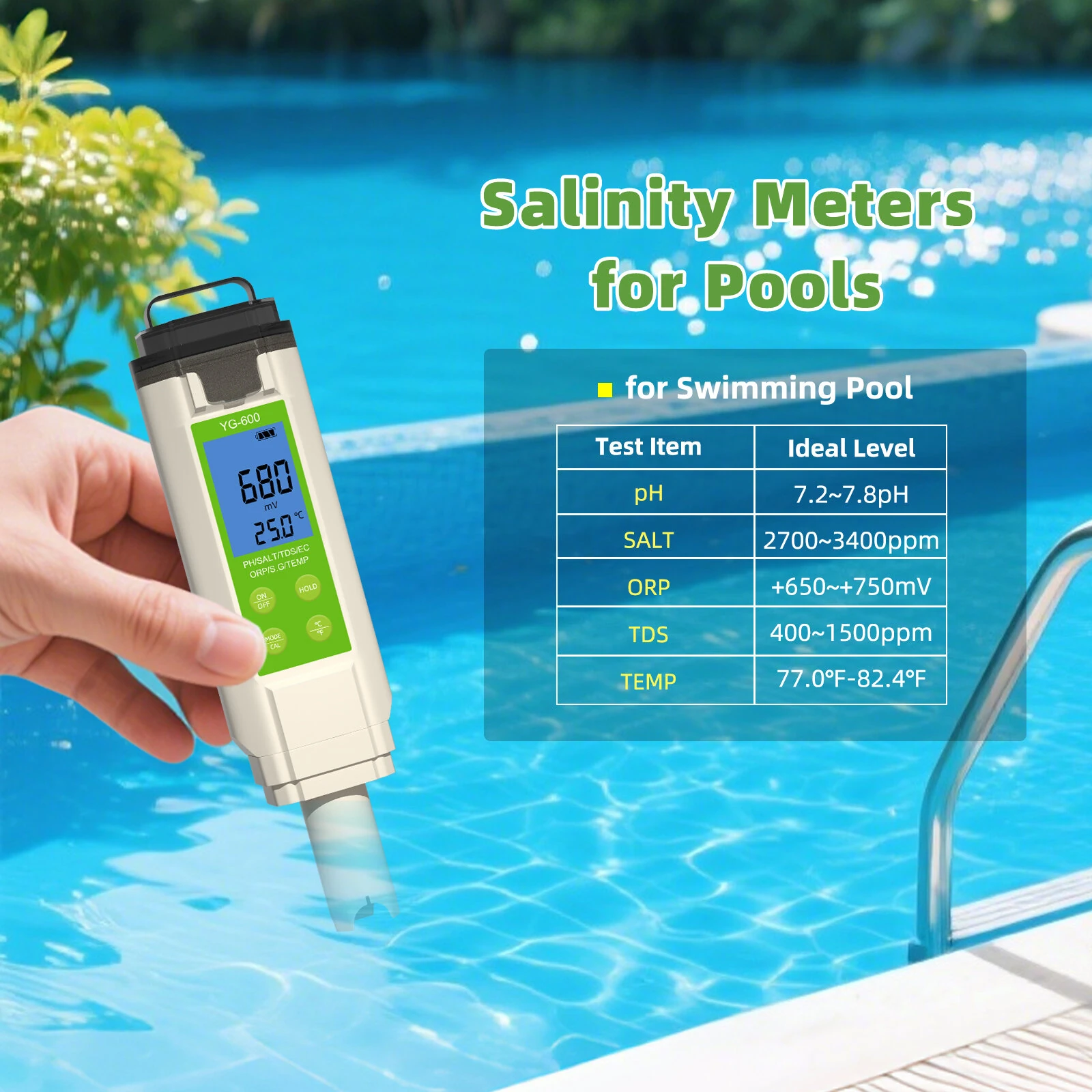 YG-600 7-in-1 Digital Water Tester | pH EC TDS ORP Temperature | for Aquarium Pool Hydroponics - Image 5