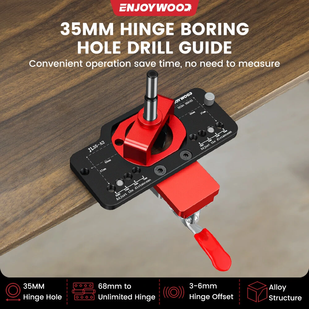 ENJOYWOOD 35MM Hinge Boring Jig with Clamp | Cabinet Door Installation Tool - Image 2