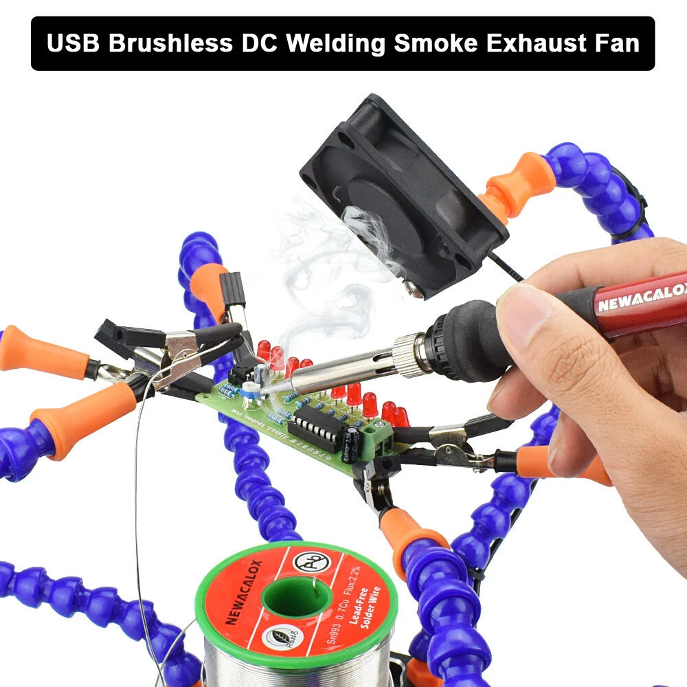 Multi-Functional Soldering Helping Hand | 6 Flexible Arms with Magnifier & Fan - Image 3