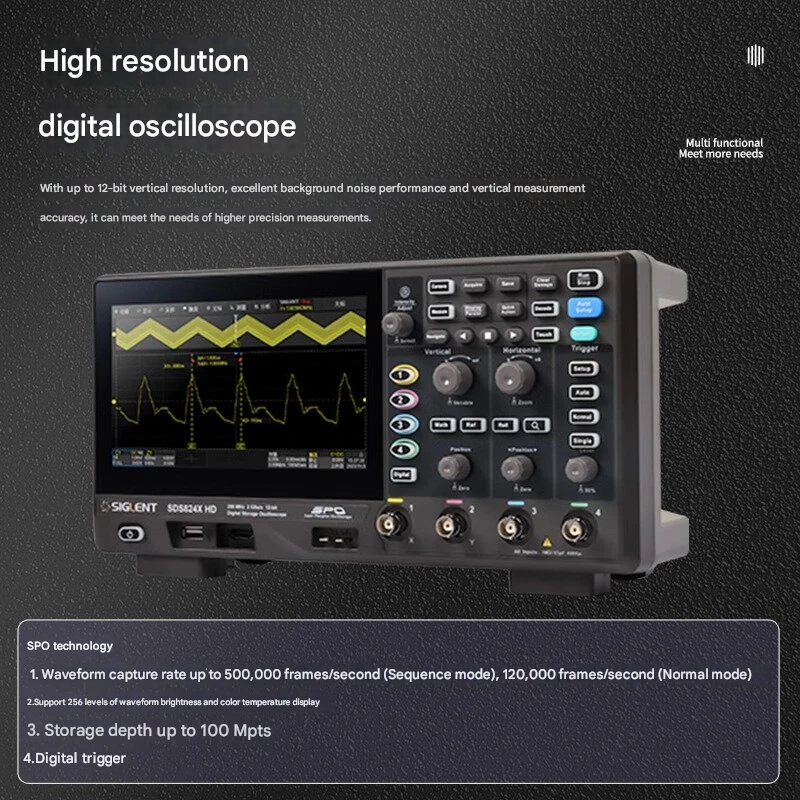 SIGLENT SDS822X HD Oscilloscope | 200MHz 12-bit 2GSa/s | 2 Channels 100Mpts - Image 2