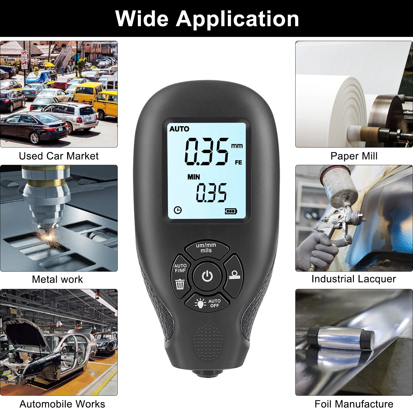 HW300 Digital Thickness Gauge - Ultrasonic Film & Coating Meter with LCD Backlight - Image 4