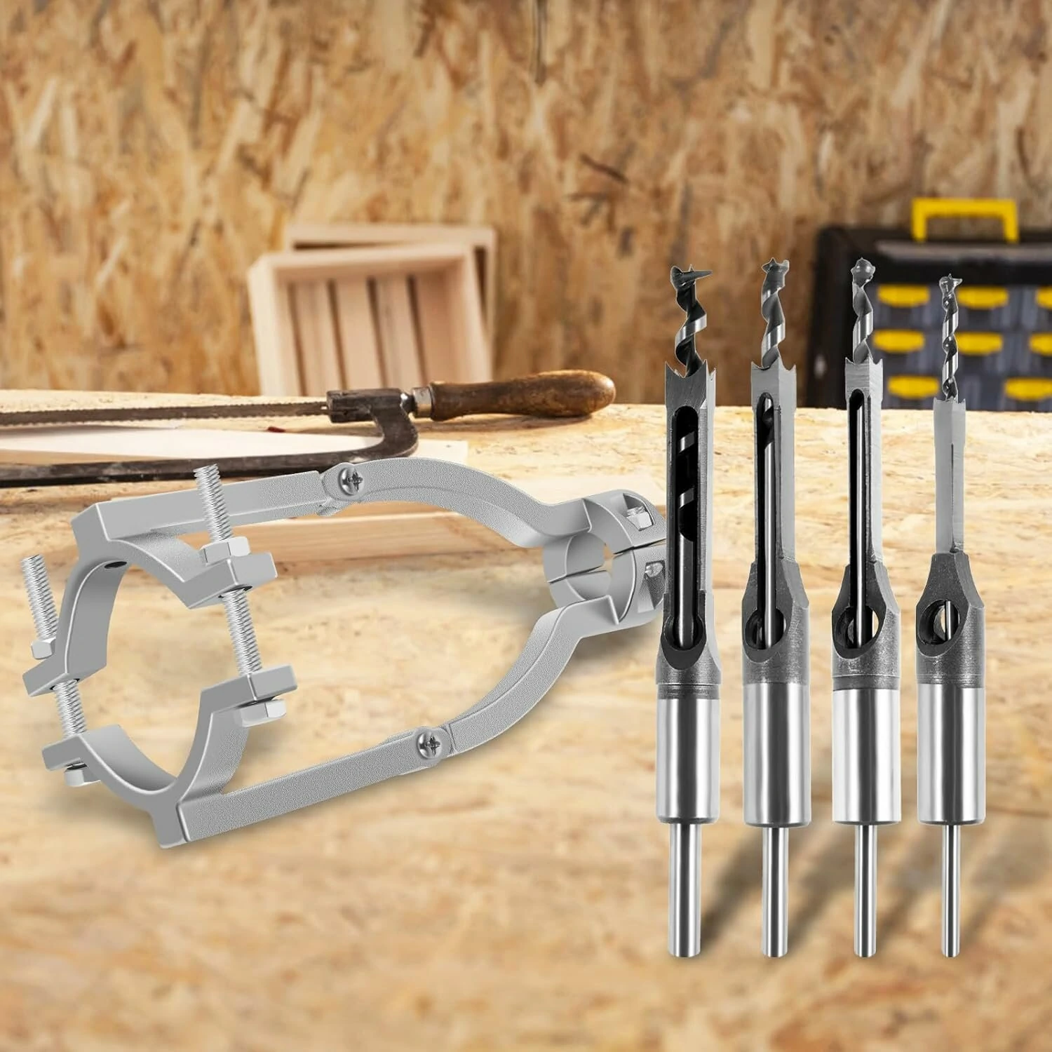 Square Hole Drill Bit Adapter Kit with 4 Carbide Bits | Precise Woodworking Mortising Chisel for Bench Drill - Image 5
