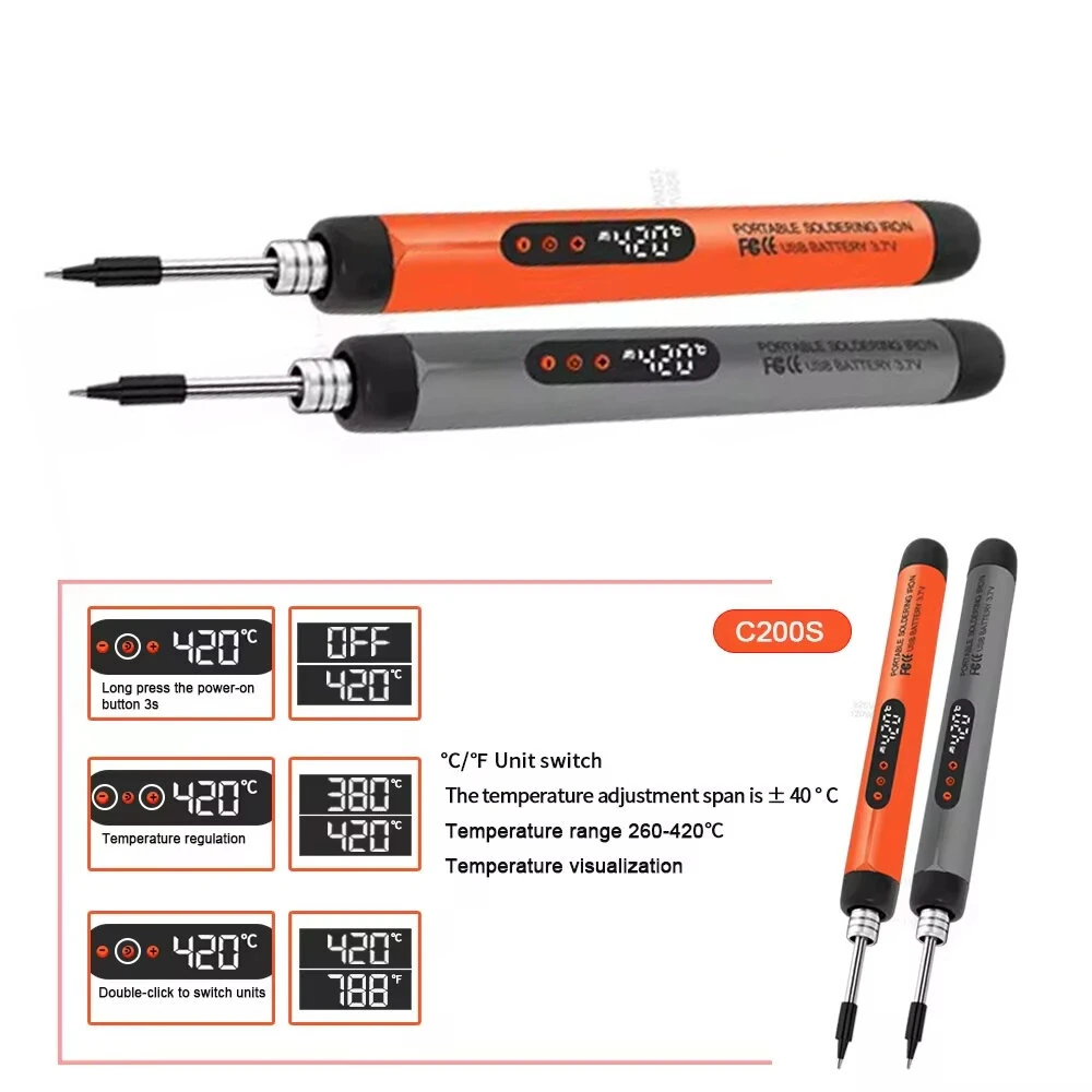 Wireless USB Soldering Iron 8W | Adjustable 300-450°C | Type-C Charging & Battery - Image 5
