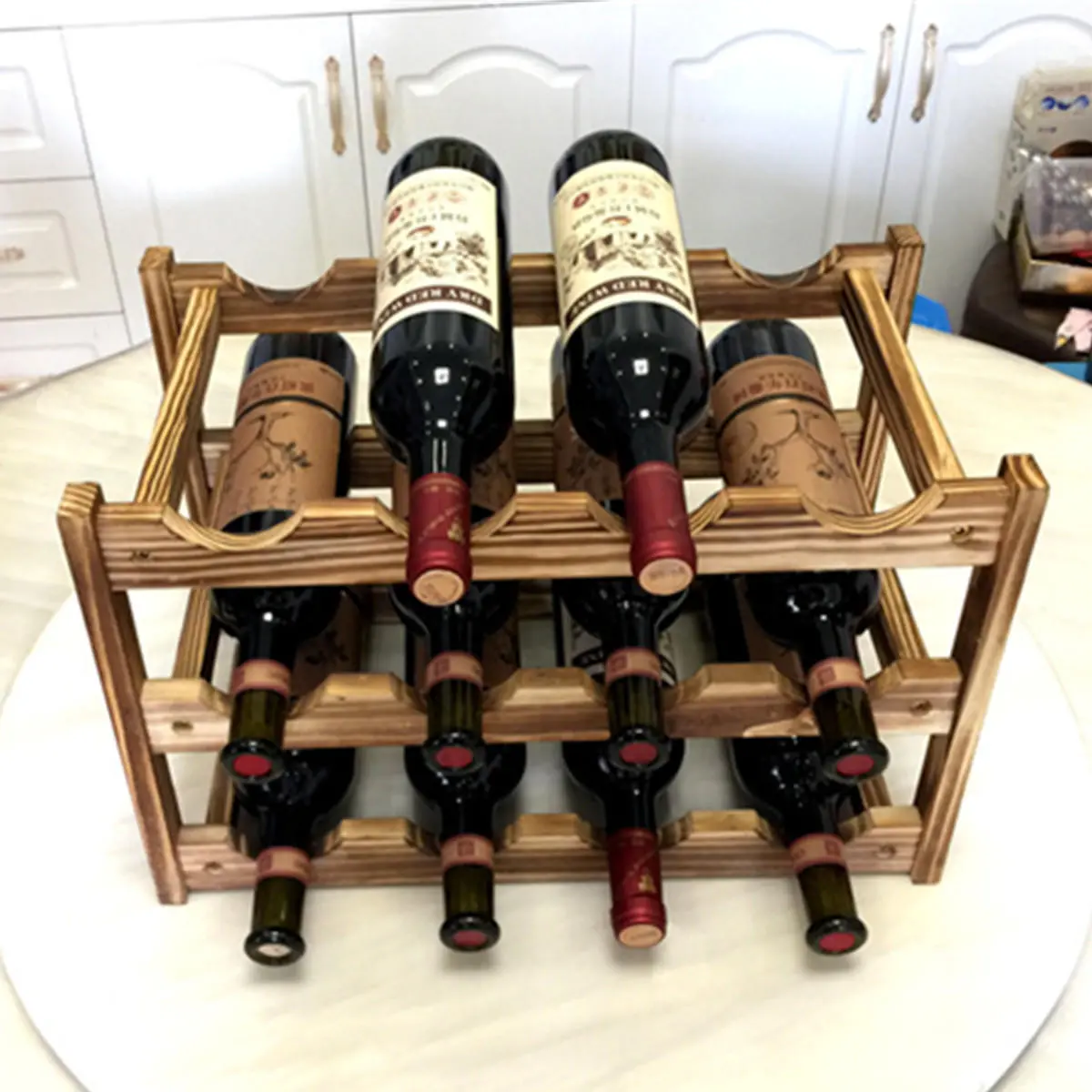 Wooden Wine Rack - 12 Bottle Storage Shelf for Home Bar Cabinet Decor - Image 3