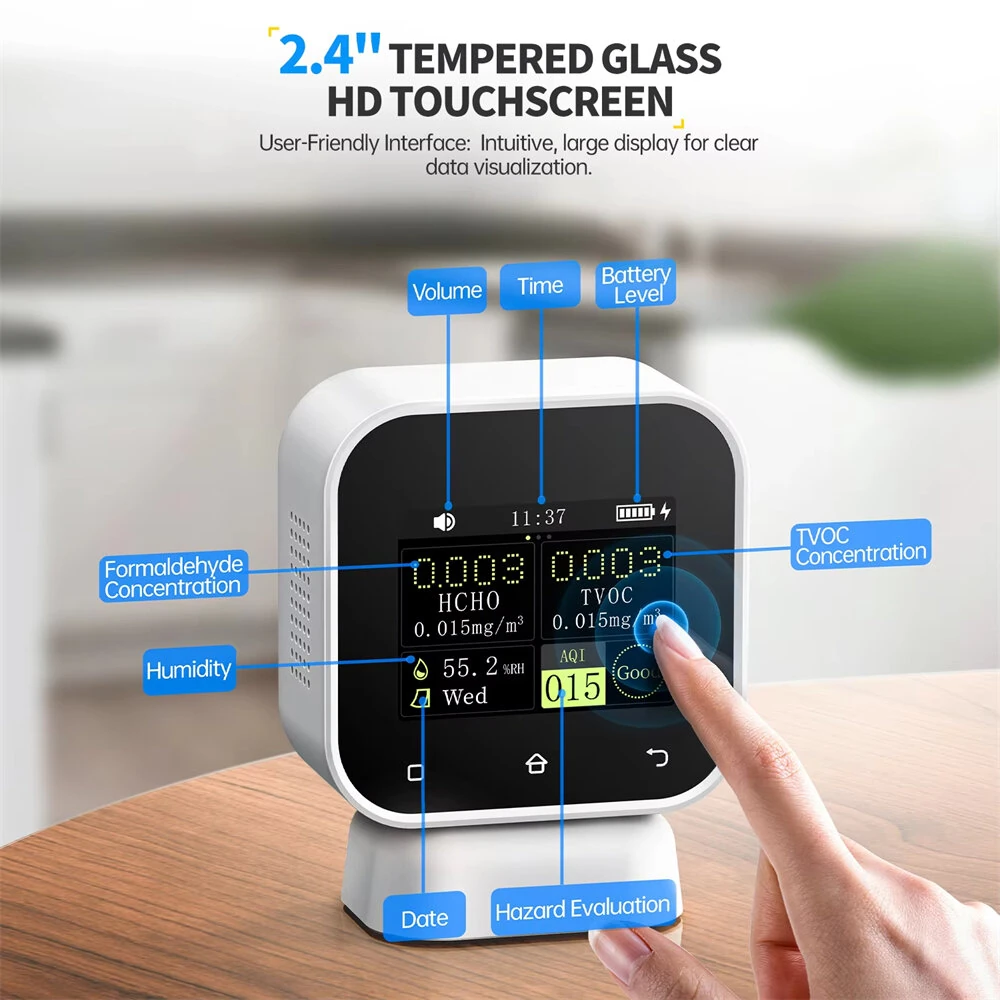 FNIRSI SFD-02 4-in-1 Air Quality Monitor | HCHO TVOC Detector | Touchscreen - Image 5